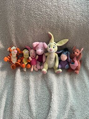Disney Winnie the Pooh Plush Character Set - Yellow, Pink, Orange, Purple, Brown